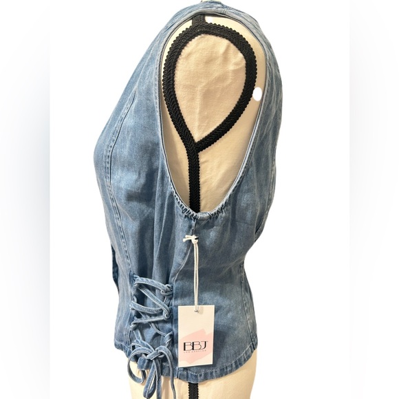 BBJ Los Angeles Denim Vest Waistcoat Blue Jean Large - Picture 2 of 6